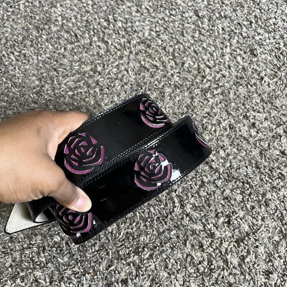 Betsy Johnson Belt Black Patent Pink Flower Cut Out Chunky Wide Waist Belt VTG M - Picture 7 of 9